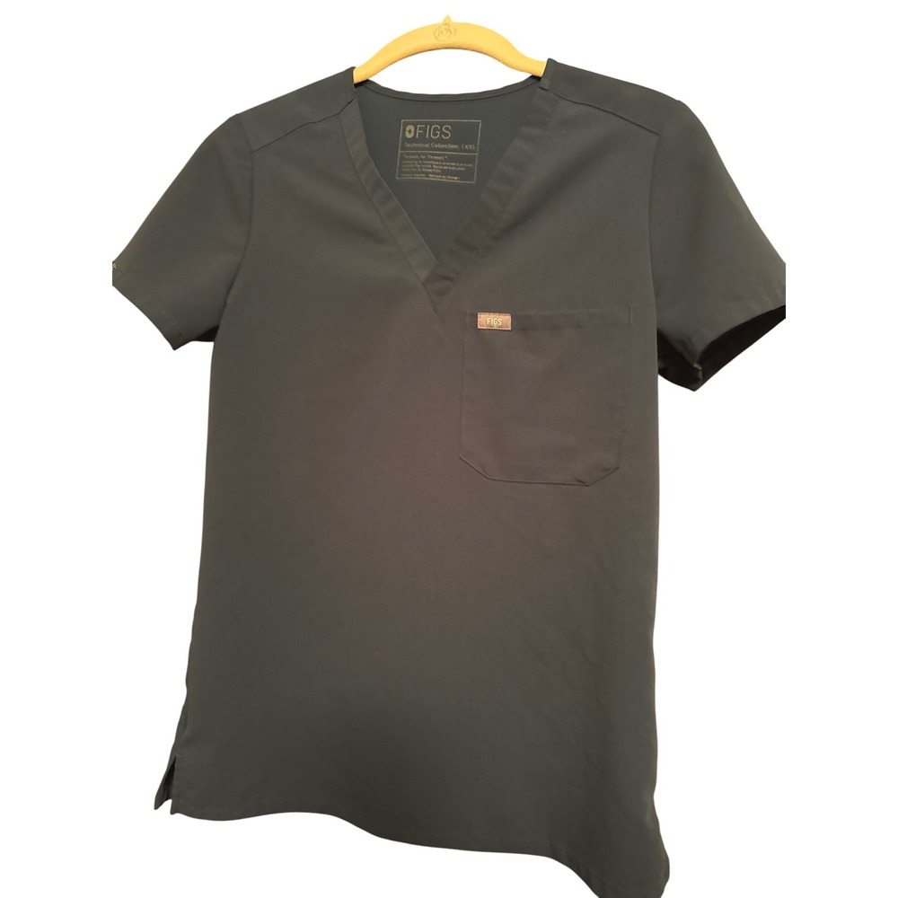 FIGS Technical Collection XXS Women's Scrub Top V-Neck Pocket Dark Gray‎ - Picture 2 of 7